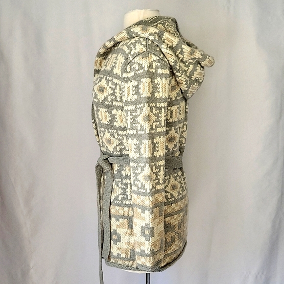 Moncler Belted Open Cardigan with Hood Gray/Cream Size XSmall - Picture 4 of 13